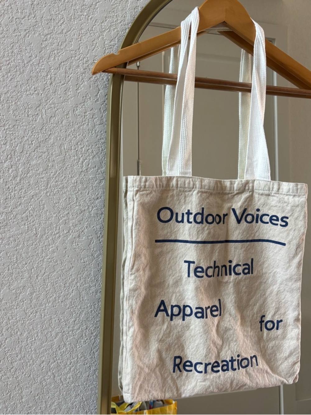 Outdoor Voices "Technical Apparel for Recreation" reusable canvas tote bag